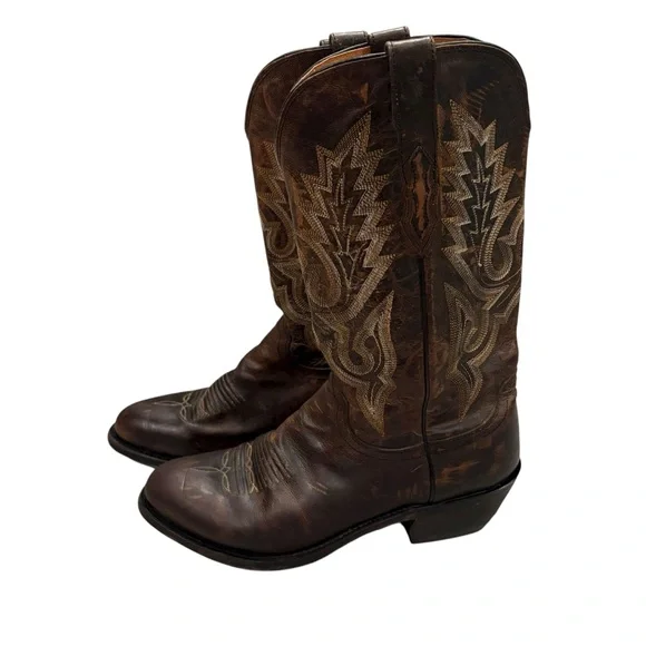 Lucchese Brown Leather Western Cowboy Boots, Sz 9D - Picture 3 of 16